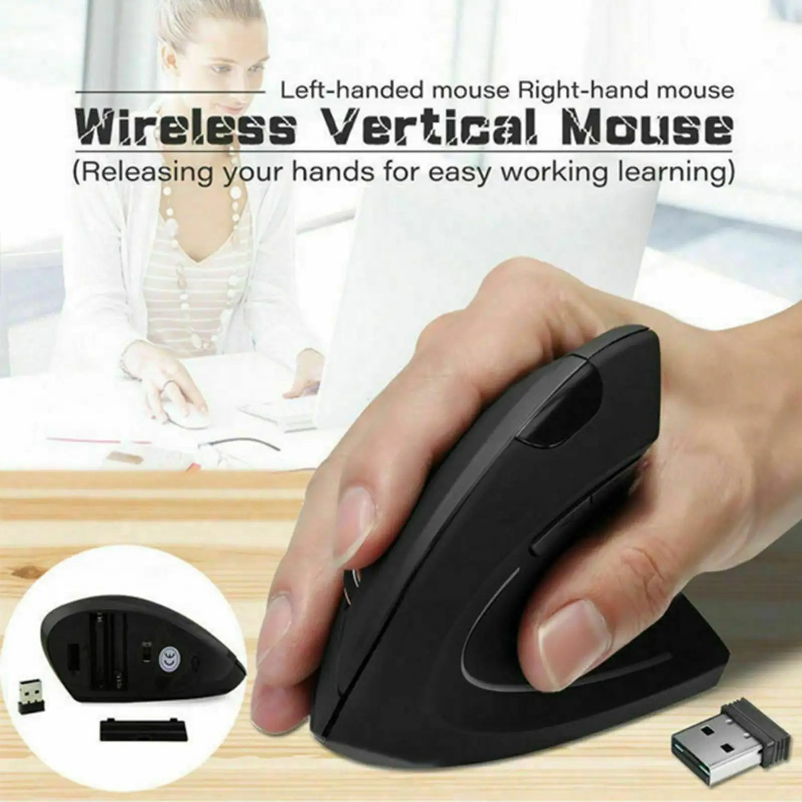 Bluetooth Ergonomic Mouse For Laptop PC Desktop Cellphone Adjustable DPI 800/1200/1600 6 Buttons Wireless Vertical Mouse