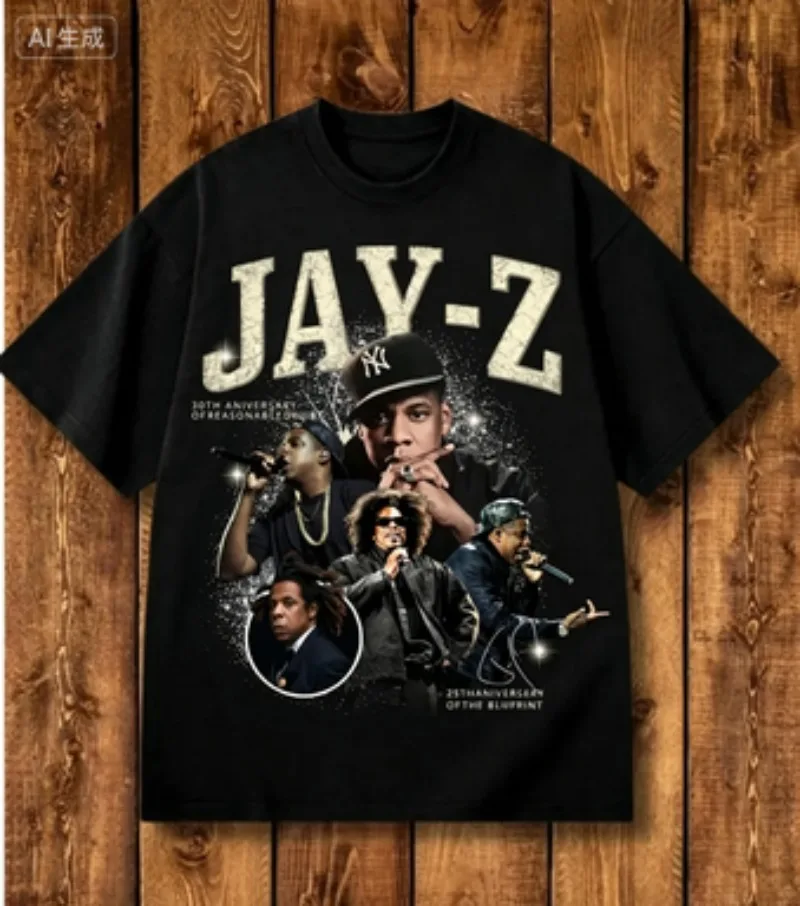 Vintage Jay-Z Rap Star Collage Anniversary Graphic 2026 Pure Cotton Oversized Hip Hop Concert Short Sleeve T Shirt