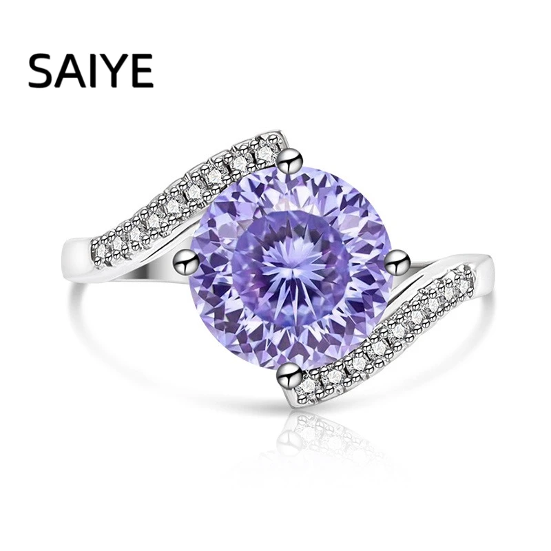 925 Sterling Silver Bypass Shank Ring for Women Round Cut Color Cubic Zirconia 4 Prong Promise Ring Paved Side CZ Jewelry Gift