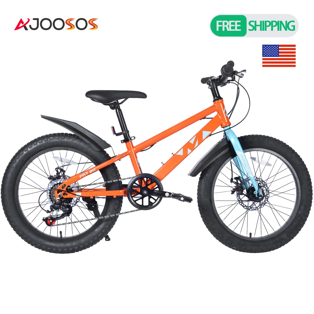 20インチ子供用自転車ファットタイヤマウンテンバイク5歳以上向けデュアルディスクブレーキシマノ7速子供用ビーチ＆スノー自転車MTB