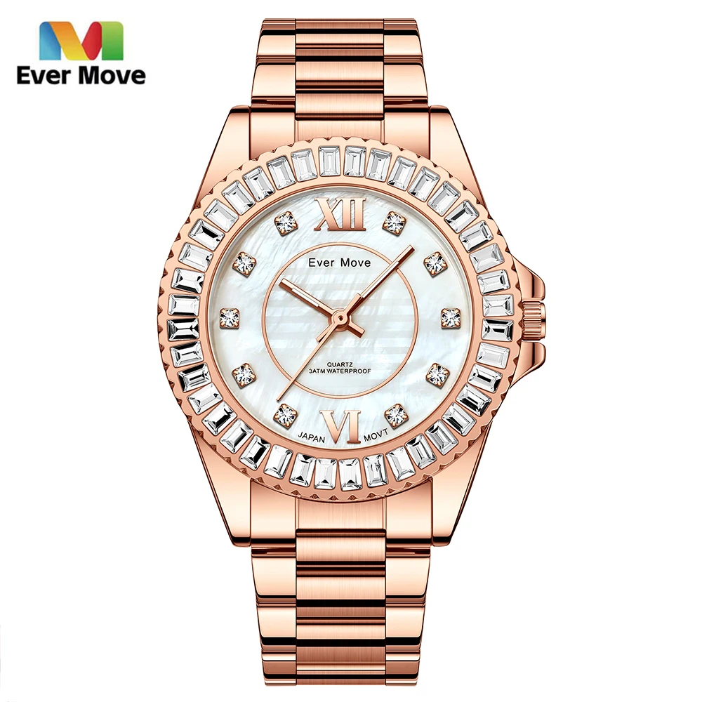 Ever Move Elegant Luxury Brand Waterproof Women's Watch Diamond Dress Stainless Steel Fashion Quartz Wrist Watch Gifts For Women