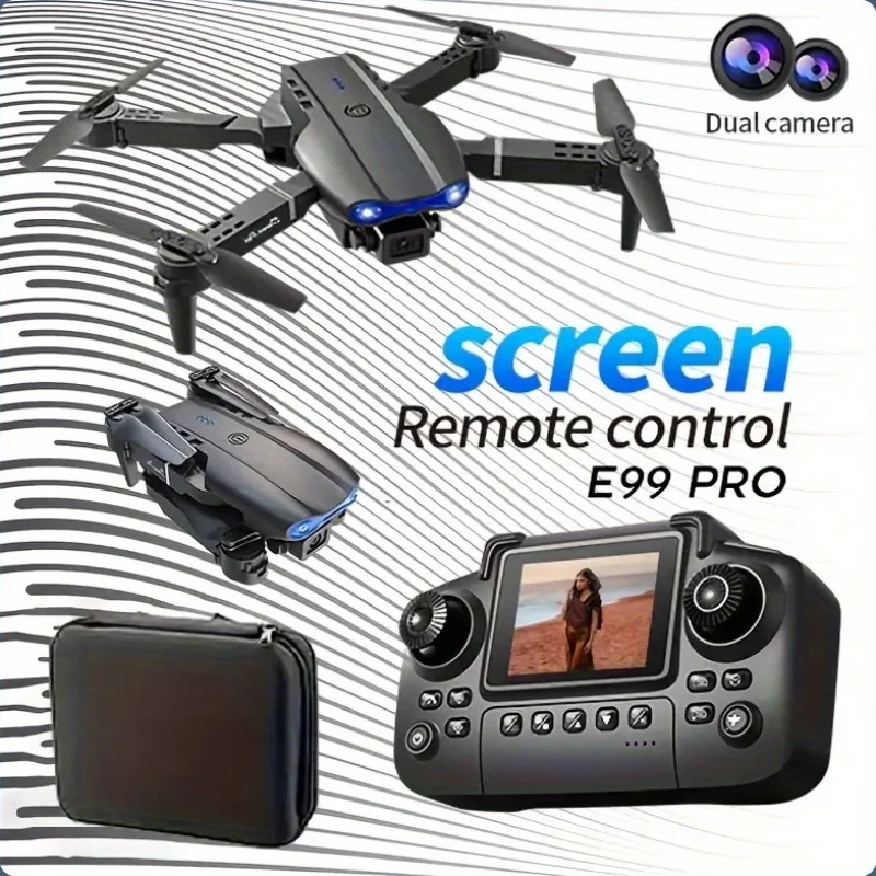 Drone pieghevole E99Pro, dotato di doppia telecamera ad alta definizione e funzione per evitare ostacoli, telecomando con motore brushless