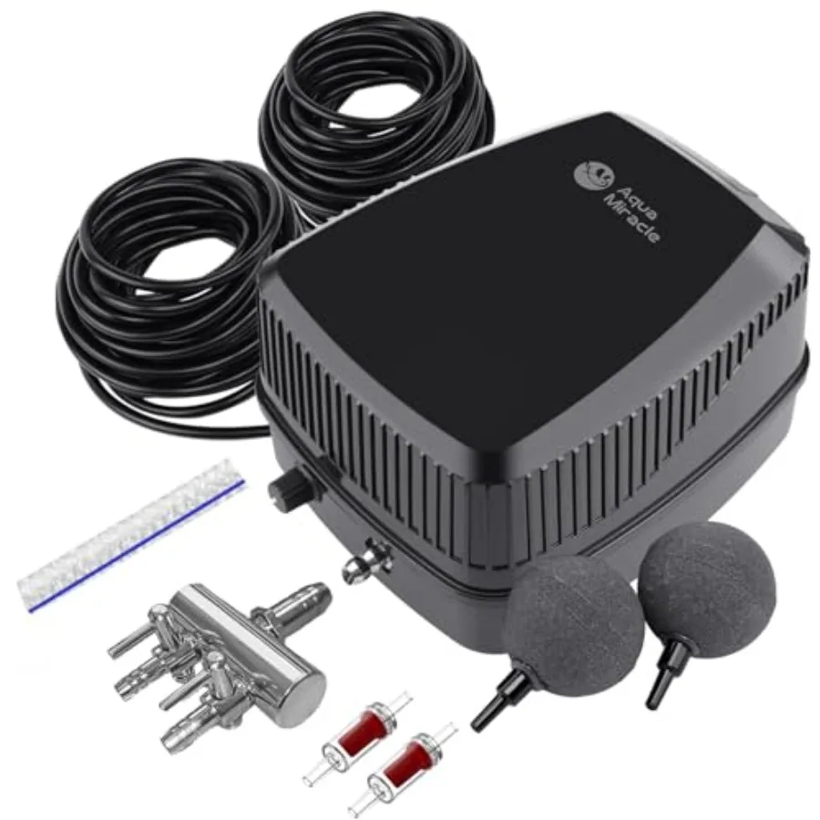 

All-in-One Koi Pond Aerar for Outdoor Ponds s Pond Air Pump Pond Aeration System with 2-Outlet Manifold Airline Tubing Air Snes