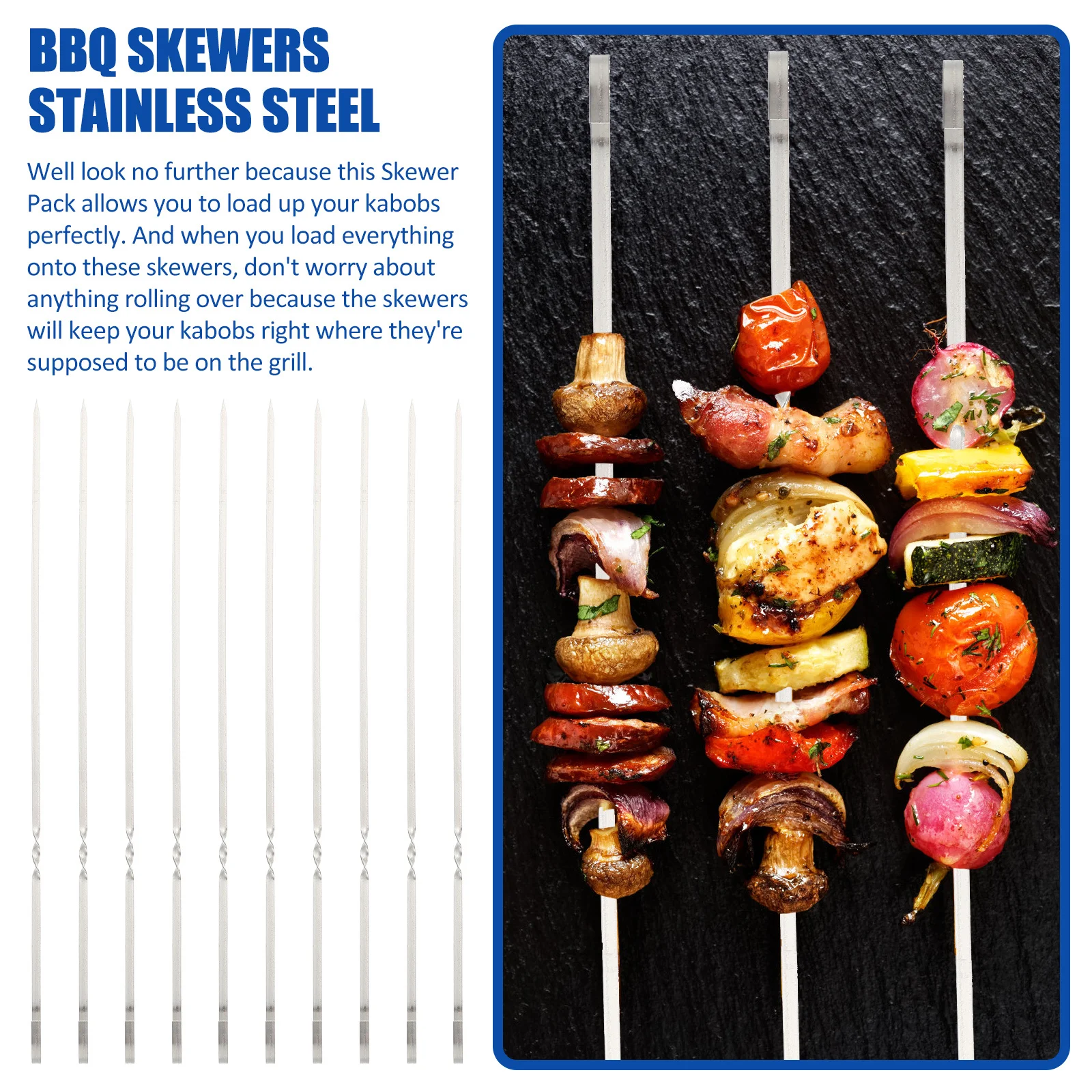 

10Pcs Stainless Steel Bbq Skewers Ecofriendly Reusable Grilling Sticks with Nonslip Ring for Easy Management