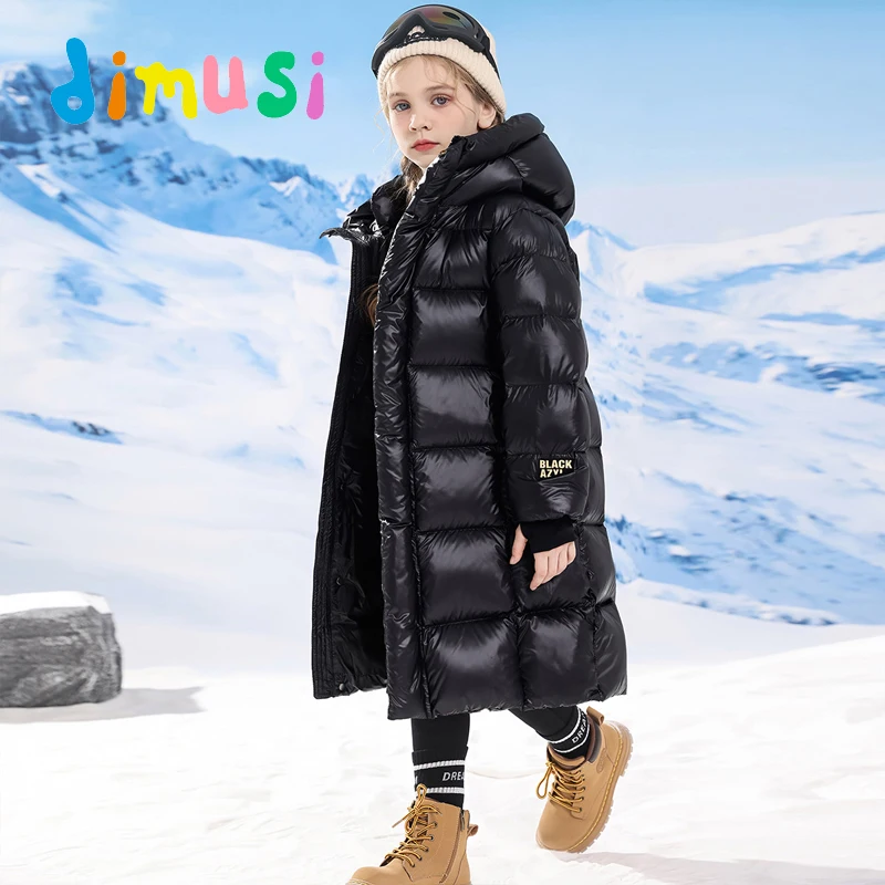 DIMUSI Winter Children Padded Coats Boy's Mid-Long Thicken Warm Hooded Jacket Fashion Girls Kids Thermal Down Coats Clothing 14Y