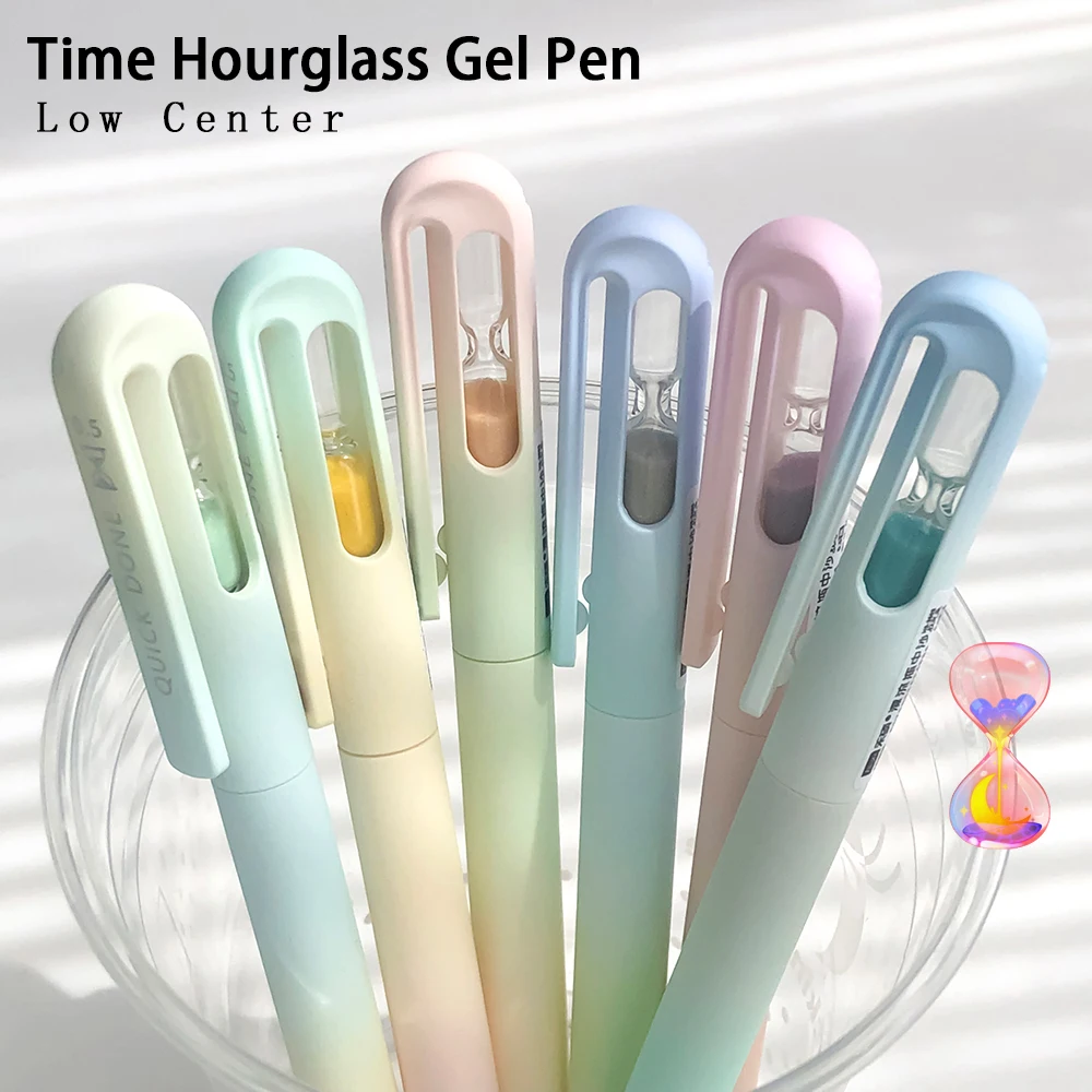 

6Pcs Time Hourglass Low Center Gel Pen 0.5mm Fine Point IG Style Gradient Fun Study Office Writing Pens