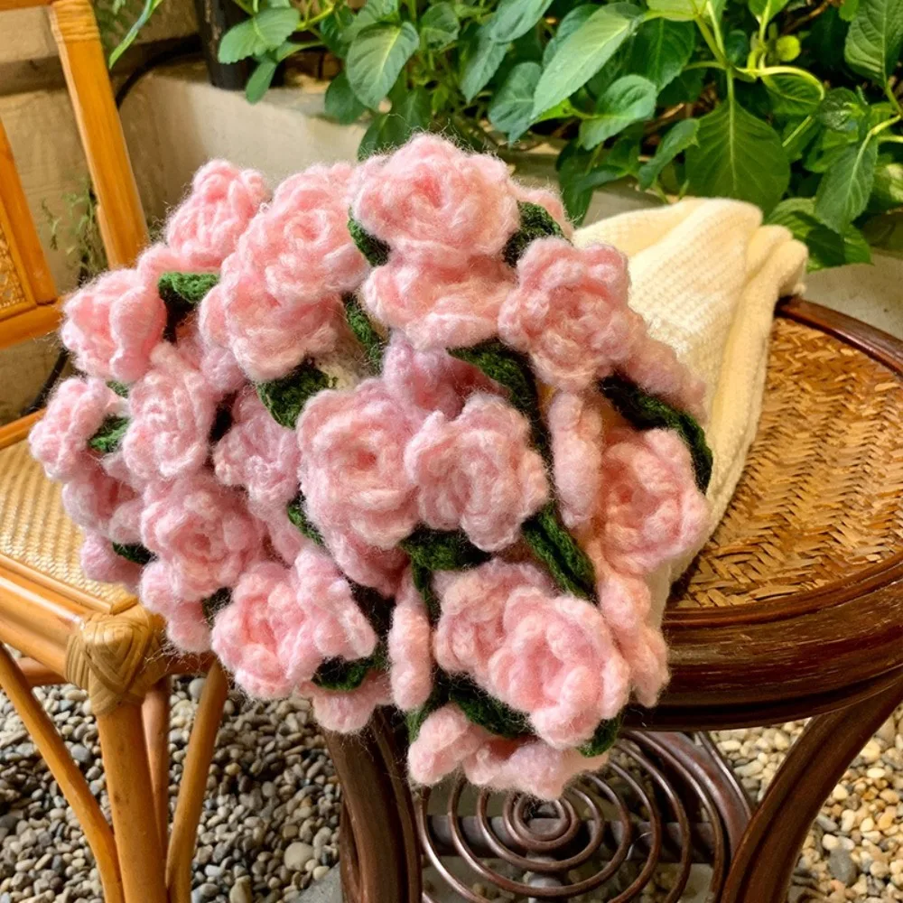 Fake Flower Crochet Rose Bouquet Blanket Finished Fashion Rose Nap Blanket Soft Knitted Flower Blanket Valentine's Day