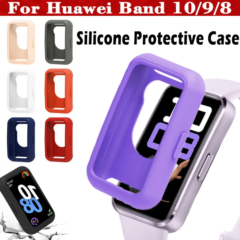 Soft Silicone Protective Case Cover For Huawei Band 10 9 8 Screen Protector Shell Bumper Anti-Scratch Case Shell Watch Accessory