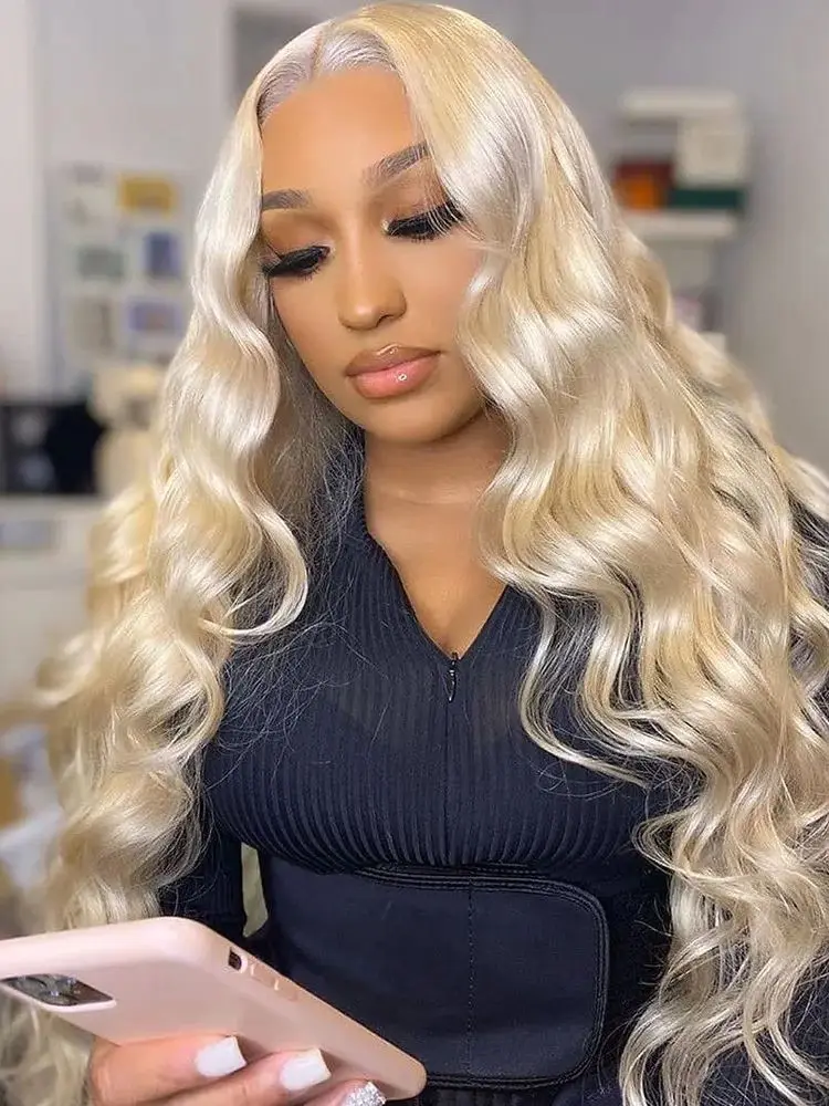 613 Farbige Echthaar-Perücken mit Körperwelle, 46 Zoll, 13x4 HD Blonde Lace-Front-Perücken, 200 Dichte, 13x6 Transparente Full-Lace-Frontal-Perücke