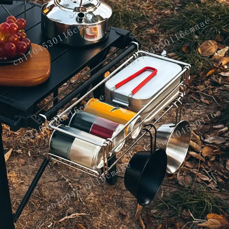 

New Foldable Basket Table Side Rack Stainless Steel Storage Rack Portable Shelf for Barbecue