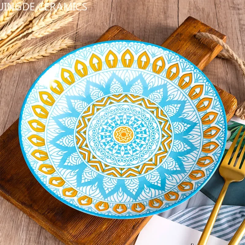 8 Inch Retro Ceramic Plate Handmade Dinner Plates Serving Dish Plate Creative Round Dishes Tableware Home Kitchen Accessories