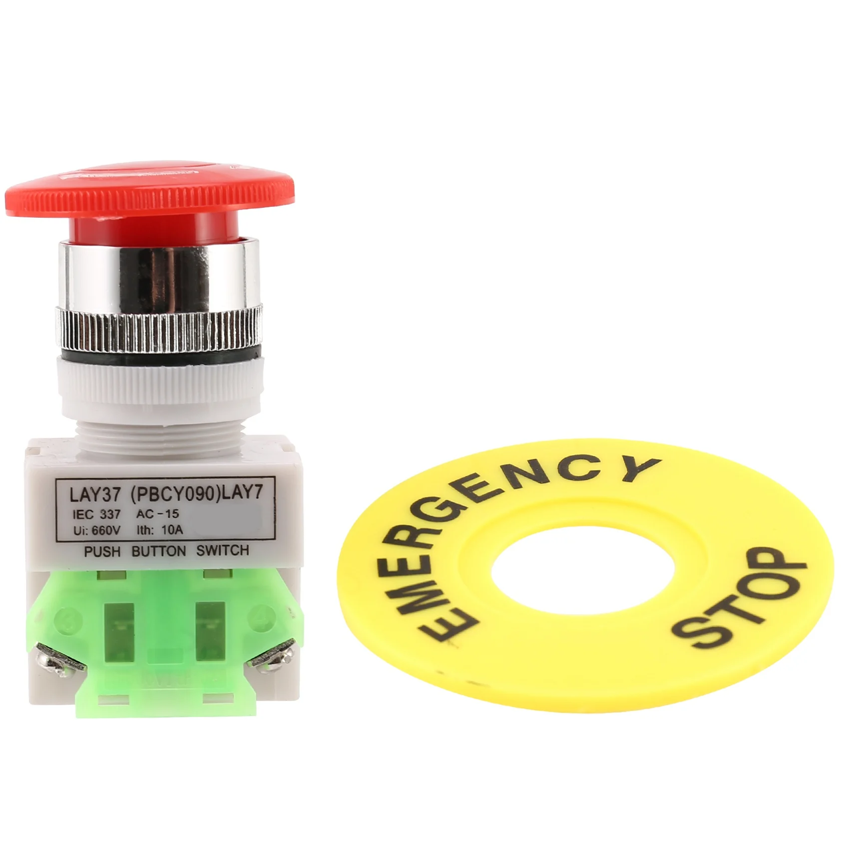 Red Mushroom Cap 1NO 1NC DPST Emergency Stop Push Button Switch AC 660V 10A