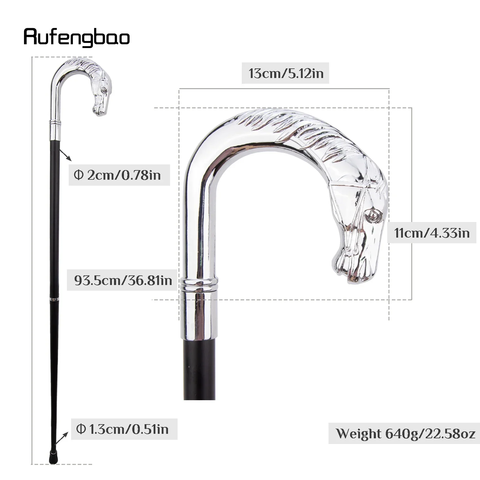 White Luxury Horse Head Top Handle Fashion Stick for Party Decorative Walking Cane Elegant Crosier Knob Walking Stick 93cm
