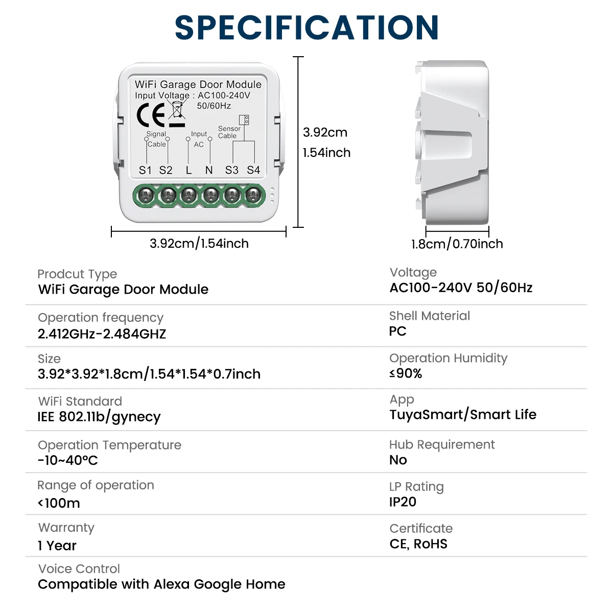 GIRIER Tuya Smart Garage Door Opener Controller WiFi Switch Module for Garage Supports APP Timing Voice Control Works with Alexa