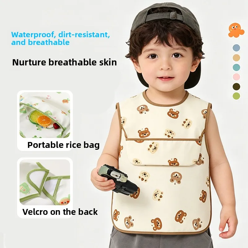 Baby Eating Apron Bib Cover Waterproof Dirt Proof No Wash Baby Food Sleeveless Clothing Summer Thin Design