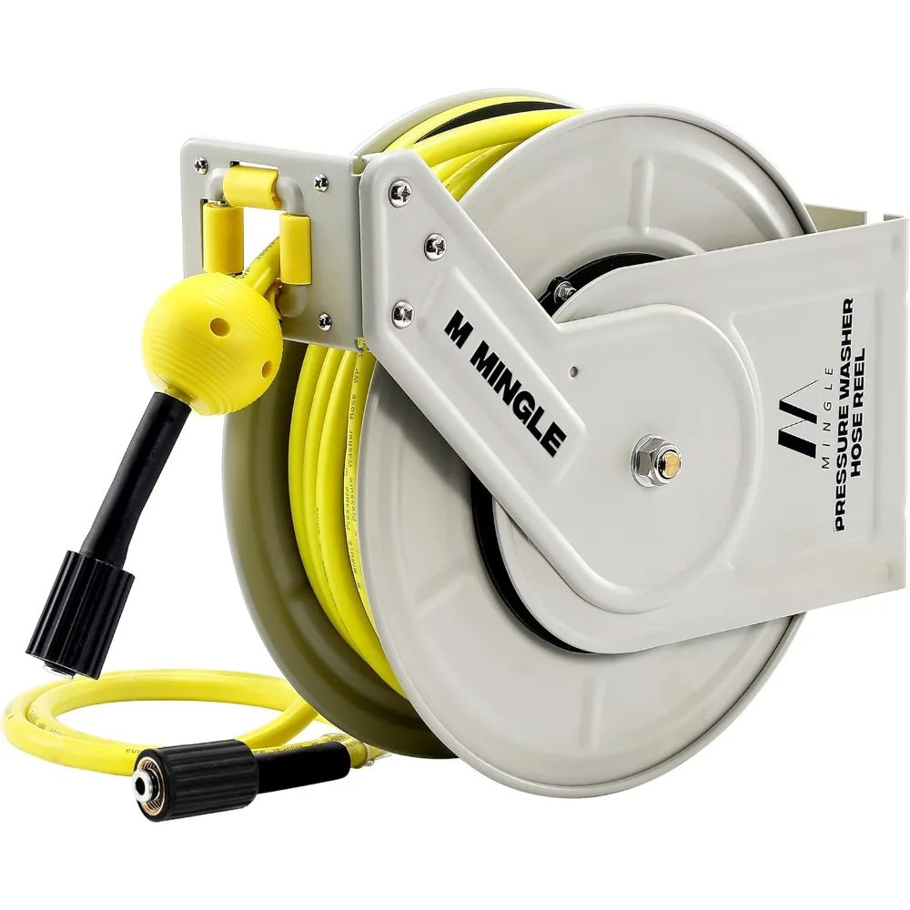 

Retractable Pressure Washer Hose Reel, 1/4" × 60ft Heavy Duty Professional Hose Reel, Auto Rewind Power Washer Hose Reel, Wall/