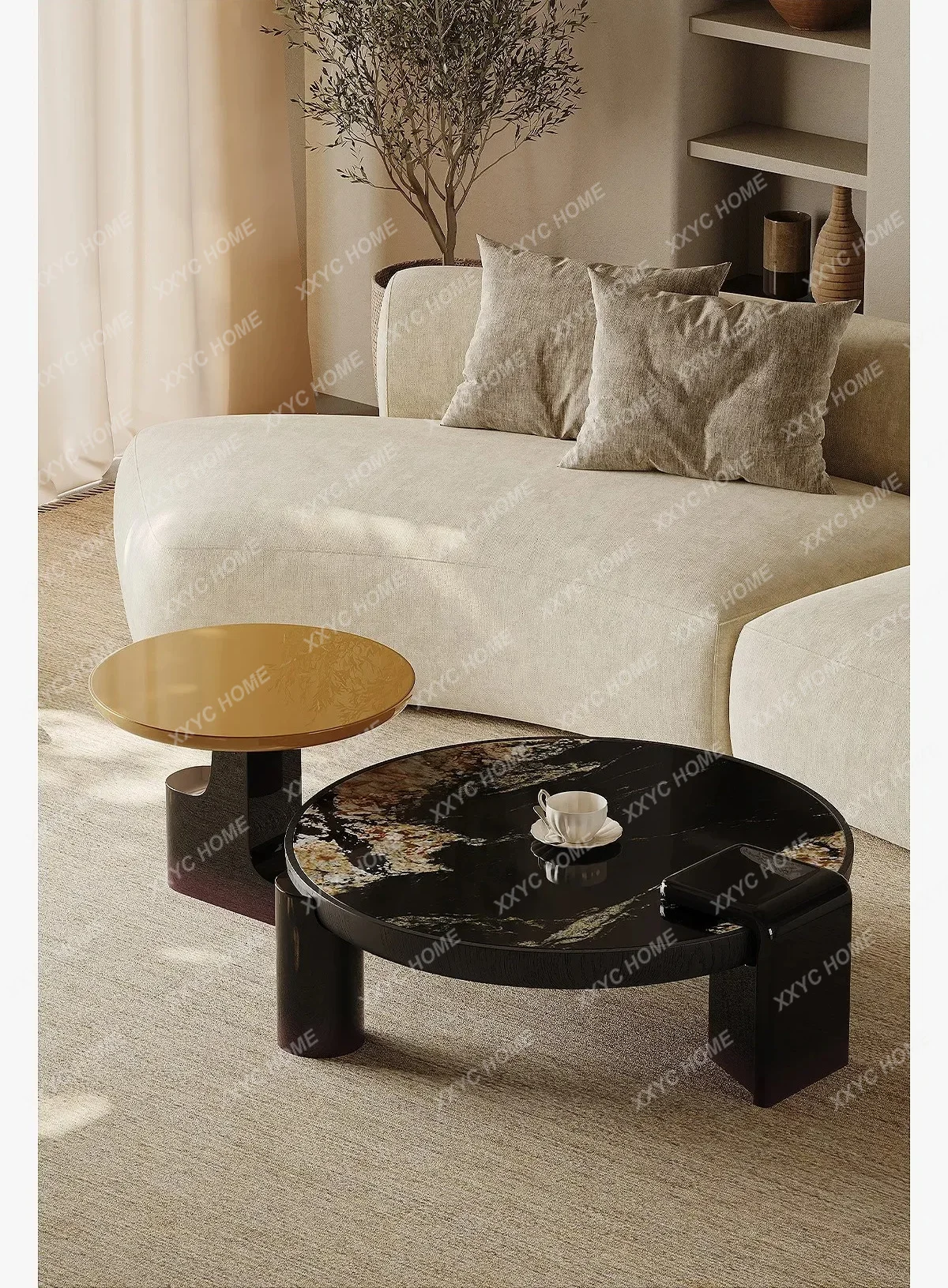 BJ New Coffee Table Living Room Italian Light Luxury Creative High-end Design Sense Bright Paint Pandora Rock Slab Coffee Table