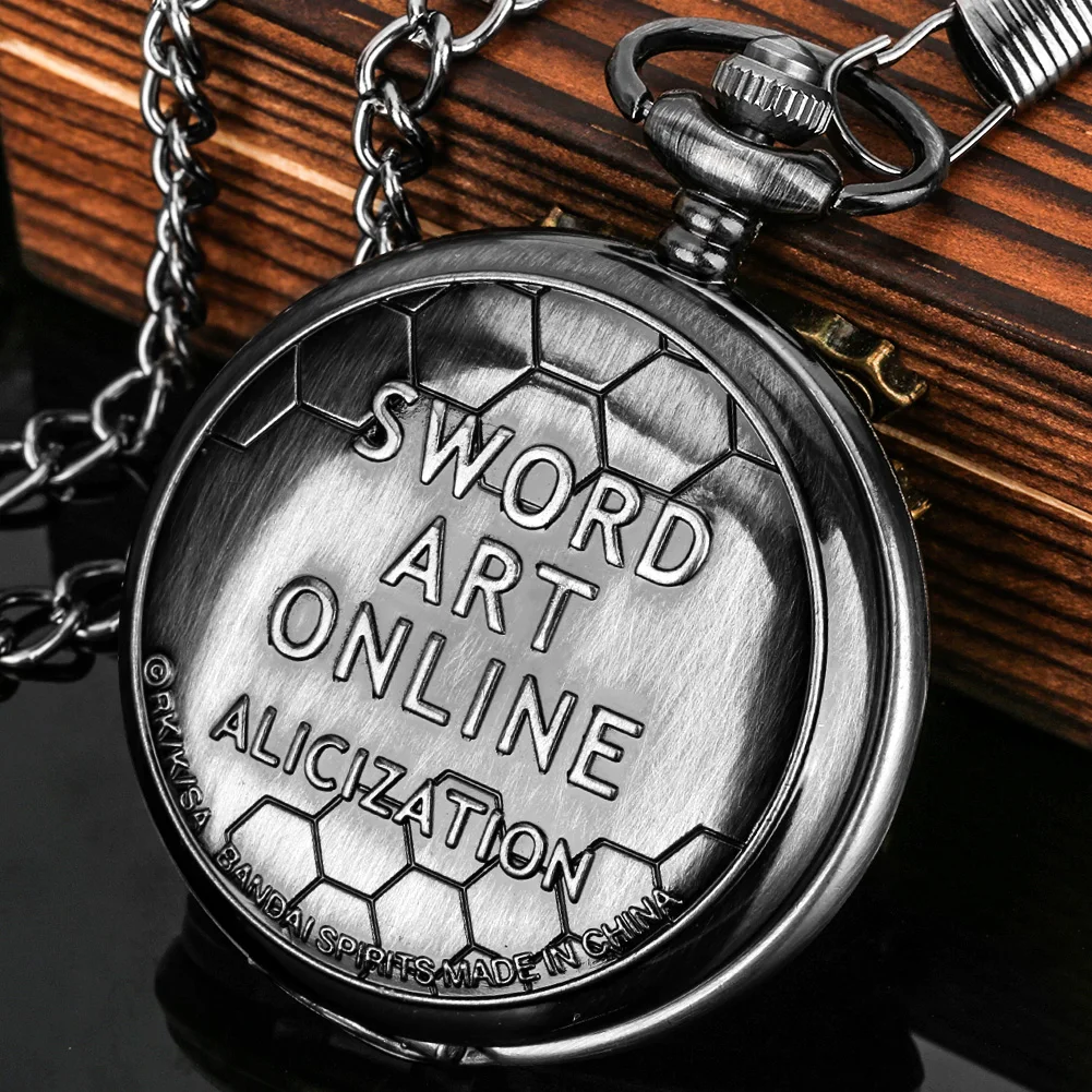 

SAO Sword Art Online Alicization Kirigaya Kazuto Kirito Yuuki Asuna Cosplay Quartz Necklace Pocket Watch Black Retro Chain Clock