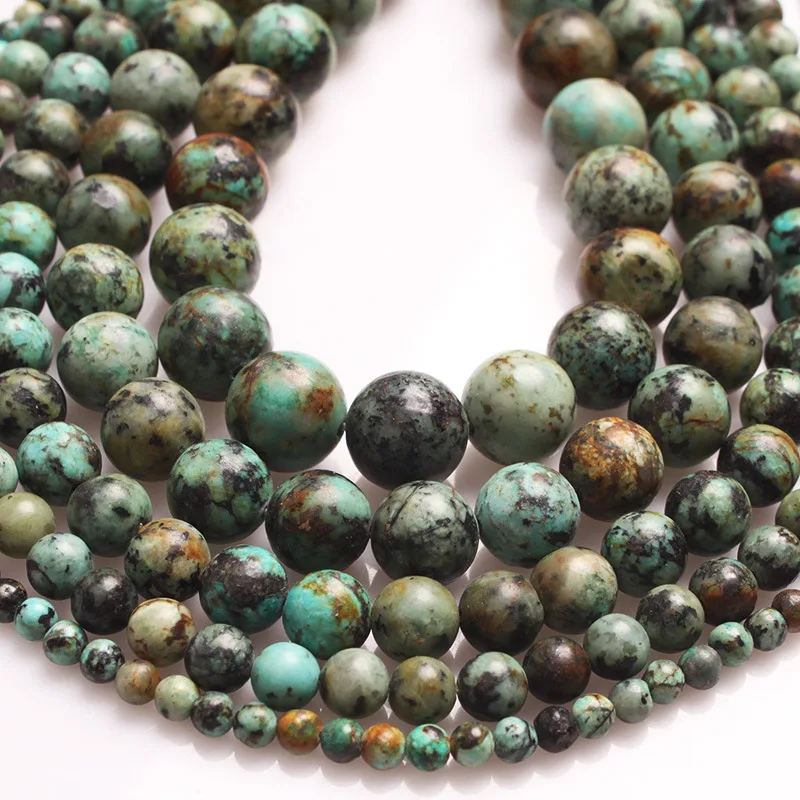 Perles de turquoise africaine naturelle optimisées, 4/6/8/10 mm, parfaites pour la fabrication artisanale de bracelets et de colliers.