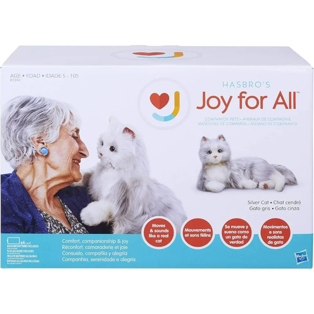 JOY FOR ALL, Silver Cat with White Mitts - Interactive Companion Pets - Realistic & Lifelike, Silver Cat With White Mitts