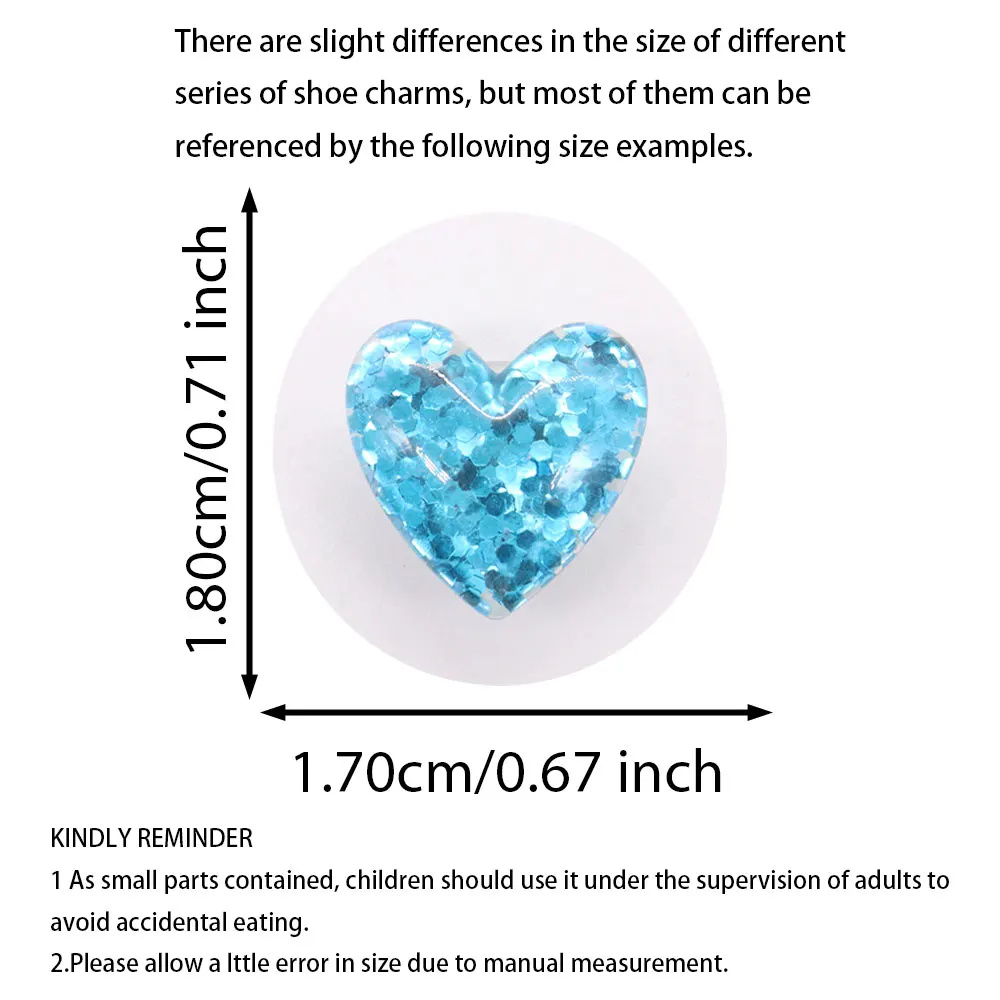 7pcs/set Shiny Heart Shape Resin Girls shoe Buckle Fit Wristbands DIY Charms Decorations Hole Kids Shoes Ornaments