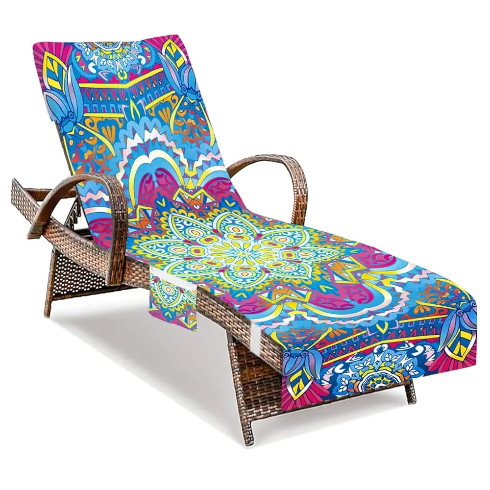 

Lounge Chair Towel Cover, Boho Beach Chair Cover With Pockets, Pool Lounge Chair Covers For Outdoor, Garden, Beach, Sun
