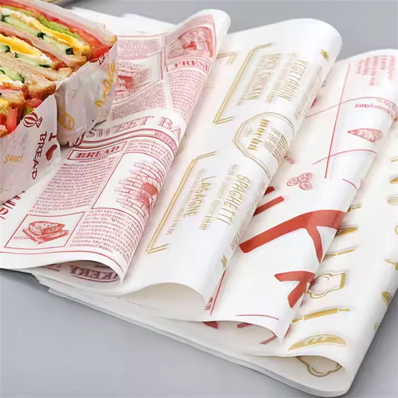 

1000pcs Custom Design PE Coated Food Grade GreaseProof Sandwich Paper Hamburger Wrapping Paper Bread Packaging Wax Paper wj58