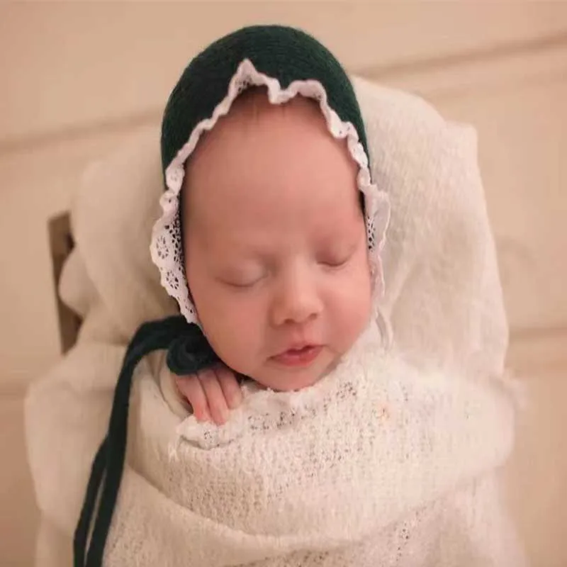 Cappello lavorato a maglia in pizzo di cotone per bambini, puntello per fotografia infantile, copricapo per neonata, per accessori per fascia per capelli con servizio fotografico per bambini