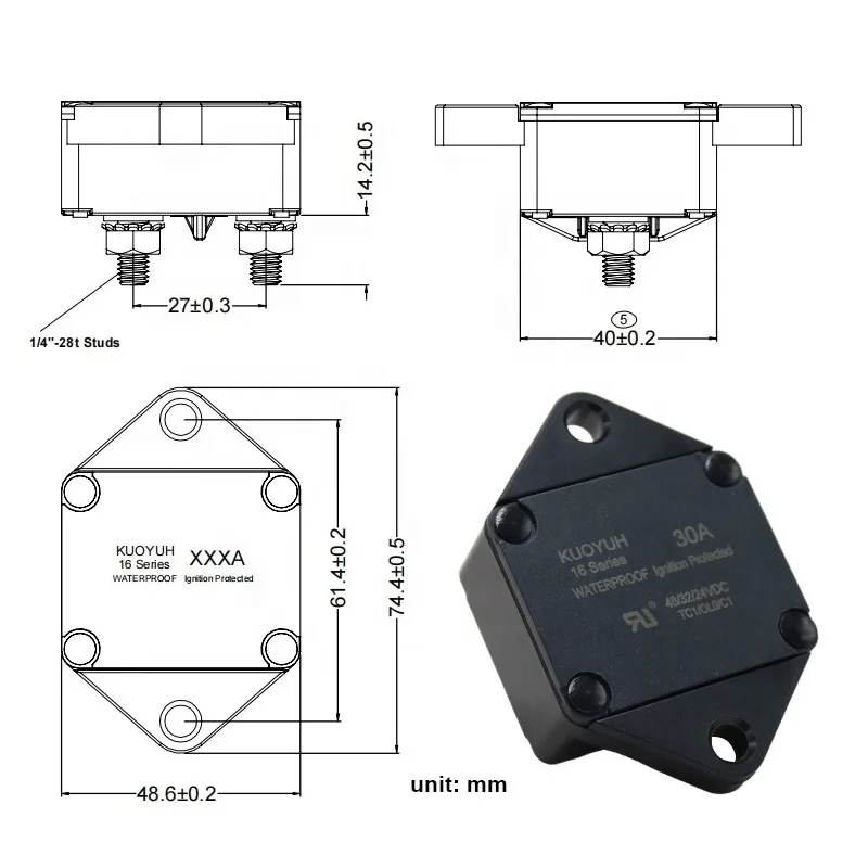 Kuoyuh 30A 32VDC Boat Trolling Auto Reset Circuit Breaker