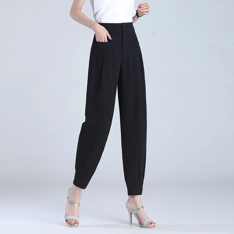 

Black Harun pants Women's Loose 2023 Summer Elastic Waist High Waist New Slim Radish Pants Casual Chiffon Red Lantern Pants