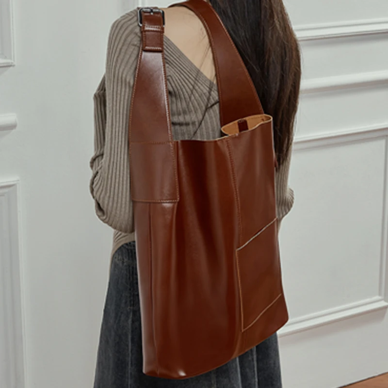 

Burminsa винтажные большие сумки на плечо из натуральной кожи для женщин, 2024, роскошные дизайнерские сумки-шопперы, женские сумки-бродяги