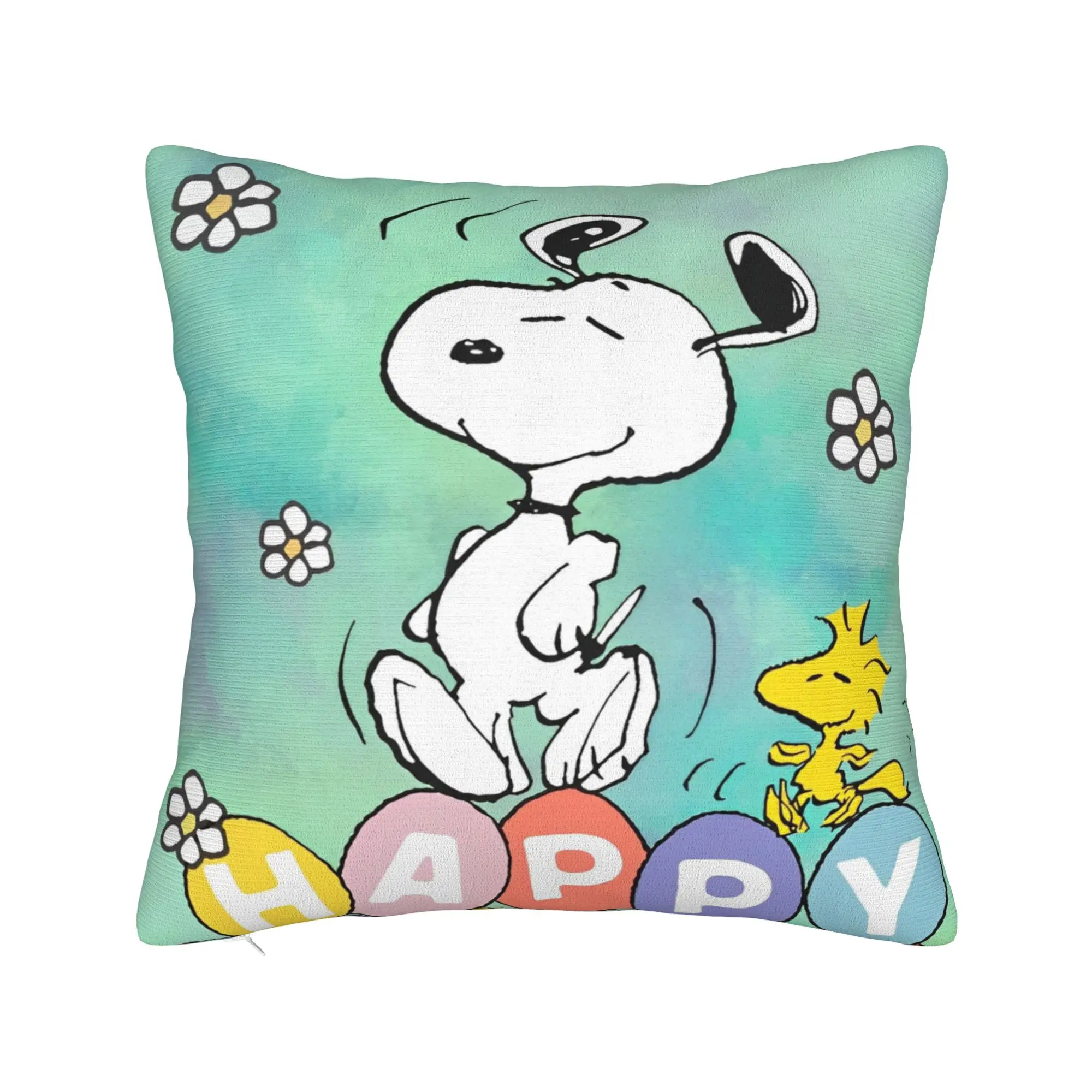Happy Easter Eggs Snoopy Square Pillowcases Polyester Car  Cushion Cover Cool Decor Pillow Cover 45*45