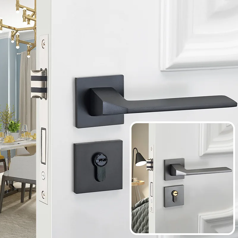

Ecology Light Роскошный простой разделенный внутренний дверной замок Бытовой универсальный тип Бесшумная ручка Черный Серый Космический алюминиевый материал