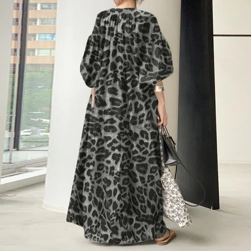 new plus size fashion ladies' dress 8XL 7XL 6XL temperament Leopard print stand collar bubble sleeve loose casual dress