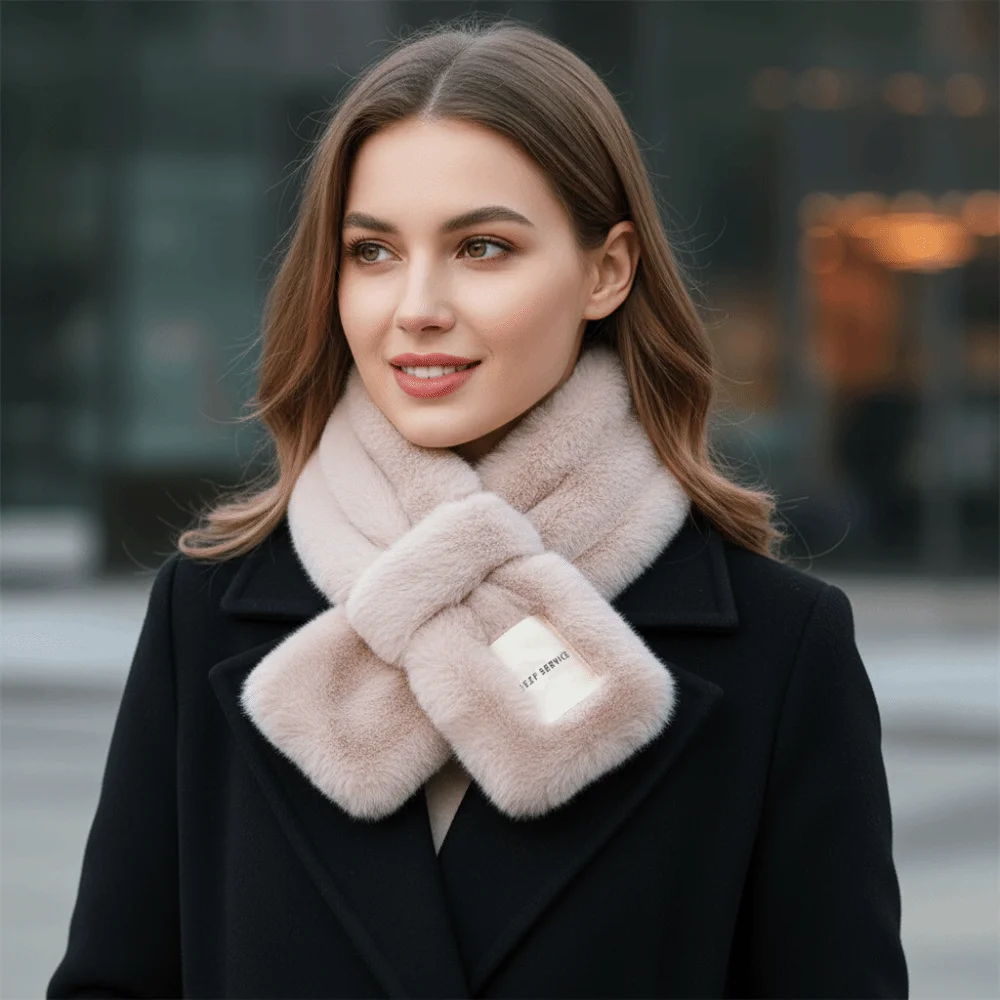 Sweet Faux Rabbit Fur Scarf Thicken Warm Women Winter Scarves Soft Korean Style Pure Color Bib For Girls