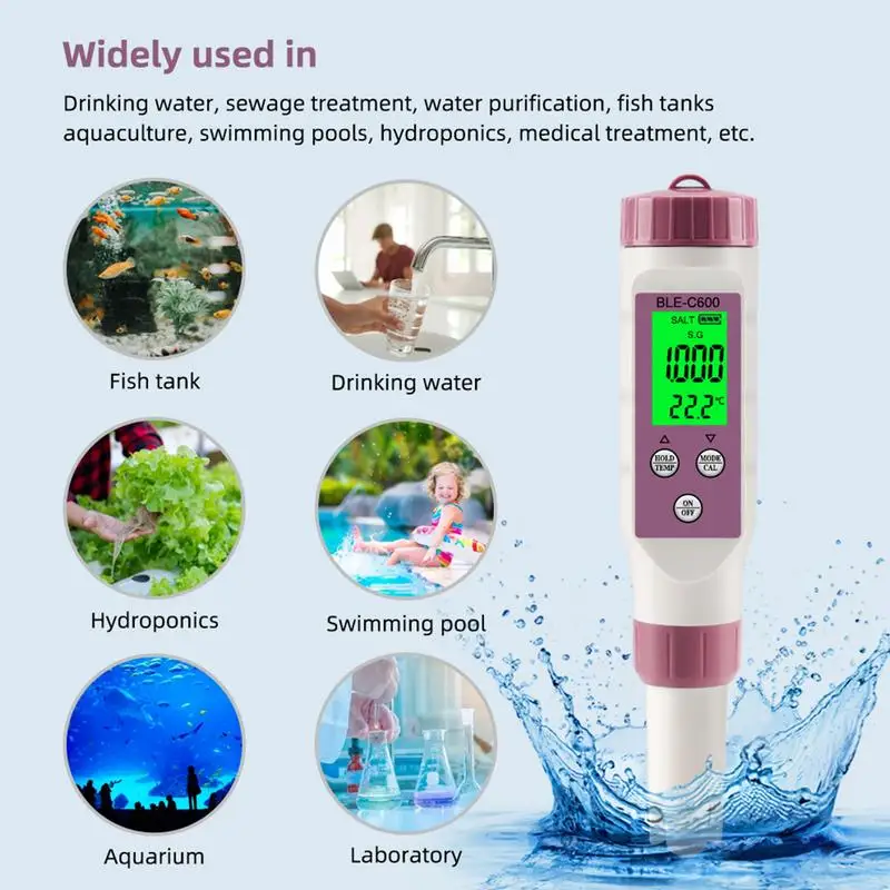 Drinking Water Test Kit Digital 7 In 1 PH EC TDS ORP SG Salt Temp Meter 0.05ph High Accuracy Water Tester Pen For Well Water