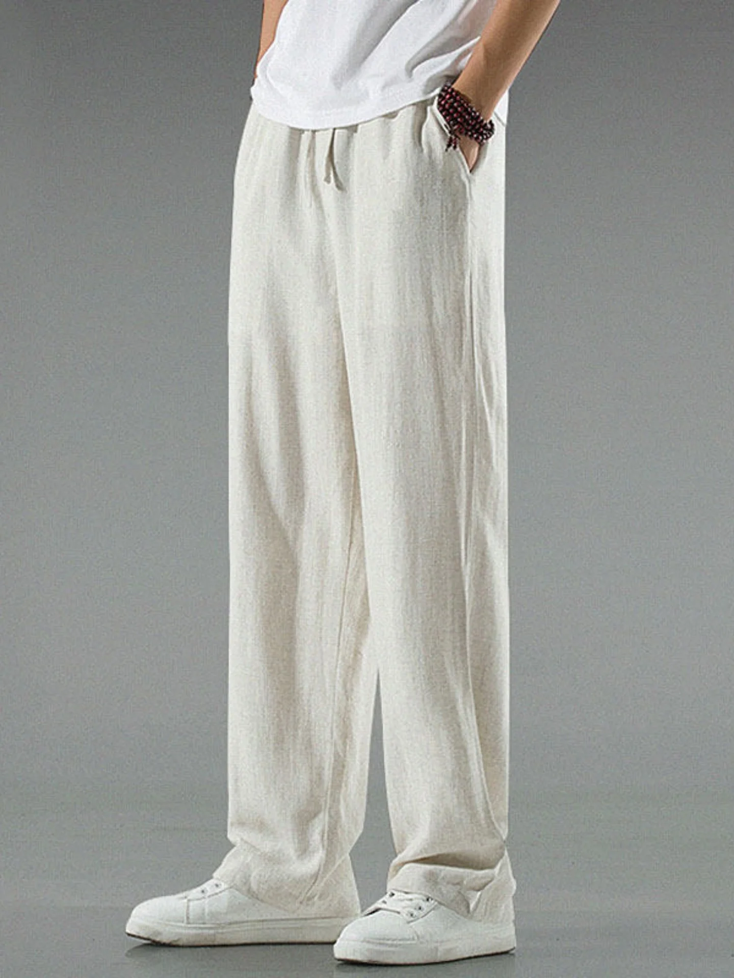

Men's Summer Cotton Linen Wide Leg Casual Pants New Style Ice Silk Comfortable Breathable Soft Skin-Friendly Sun-Protective