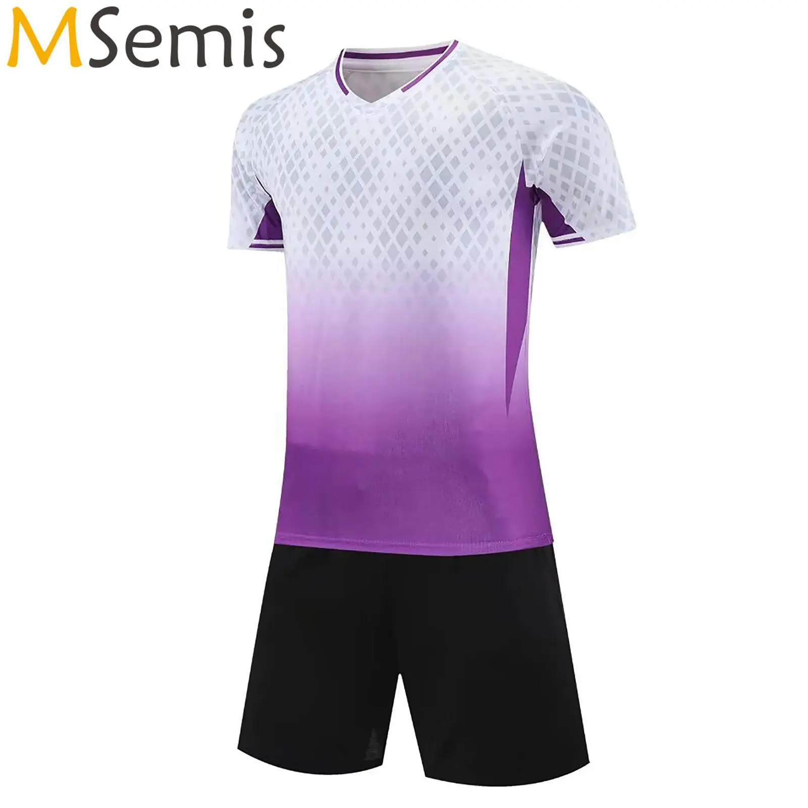 

Kids Boys Soccer Jersey Sports Uniform Football Training Outfit V-Neck Short Sleeve Color Block T-shirt with Pockets Shorts