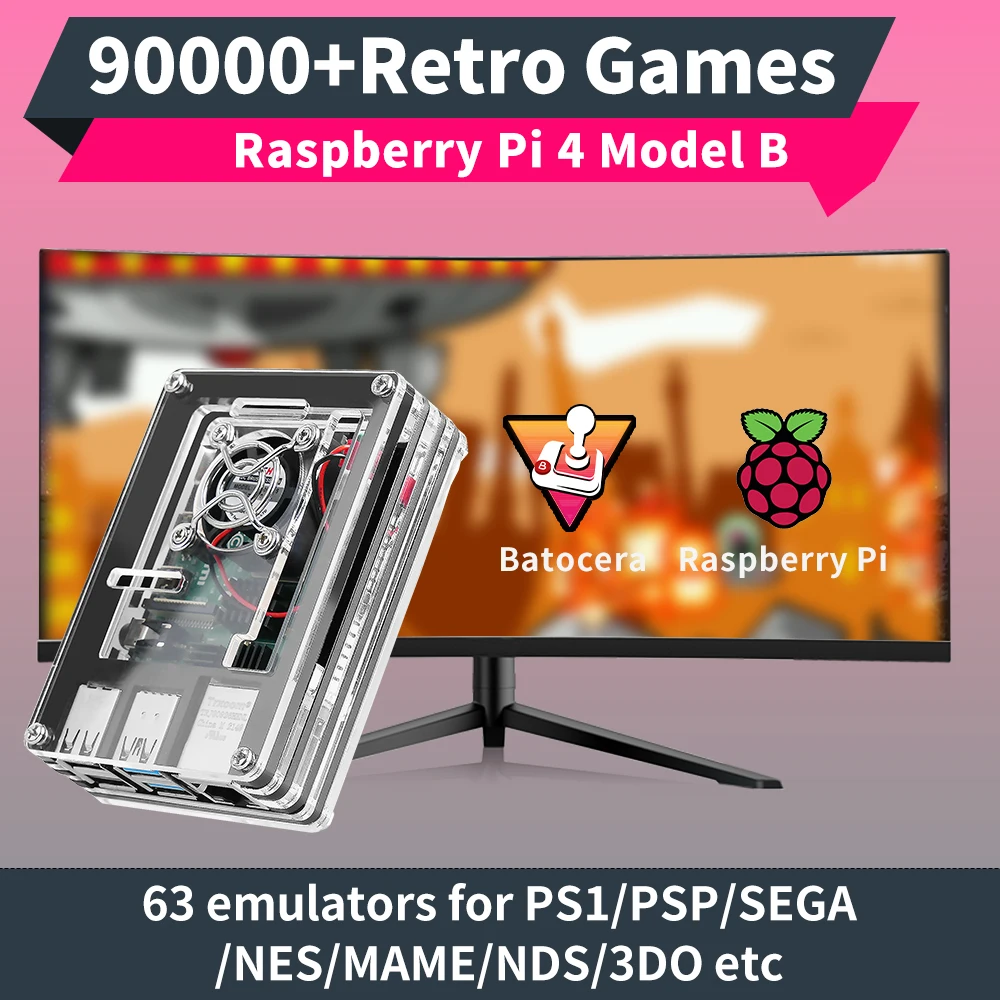 Raspberry Pi 4 Model B with 90000+Retro Games Batocera39&KODI Mini PC/Video Game Consoles for PS1/PSP/SEGA/SNES/NES/MAME/NDS/3DO