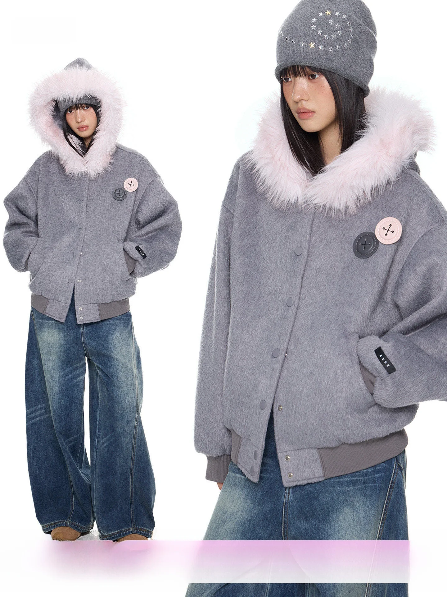 

EZEK Women's Thiened Woolen Jaet Coat with Hood Open Cardigan Sle Casual Loose Fit Long Sve Autumn Faion