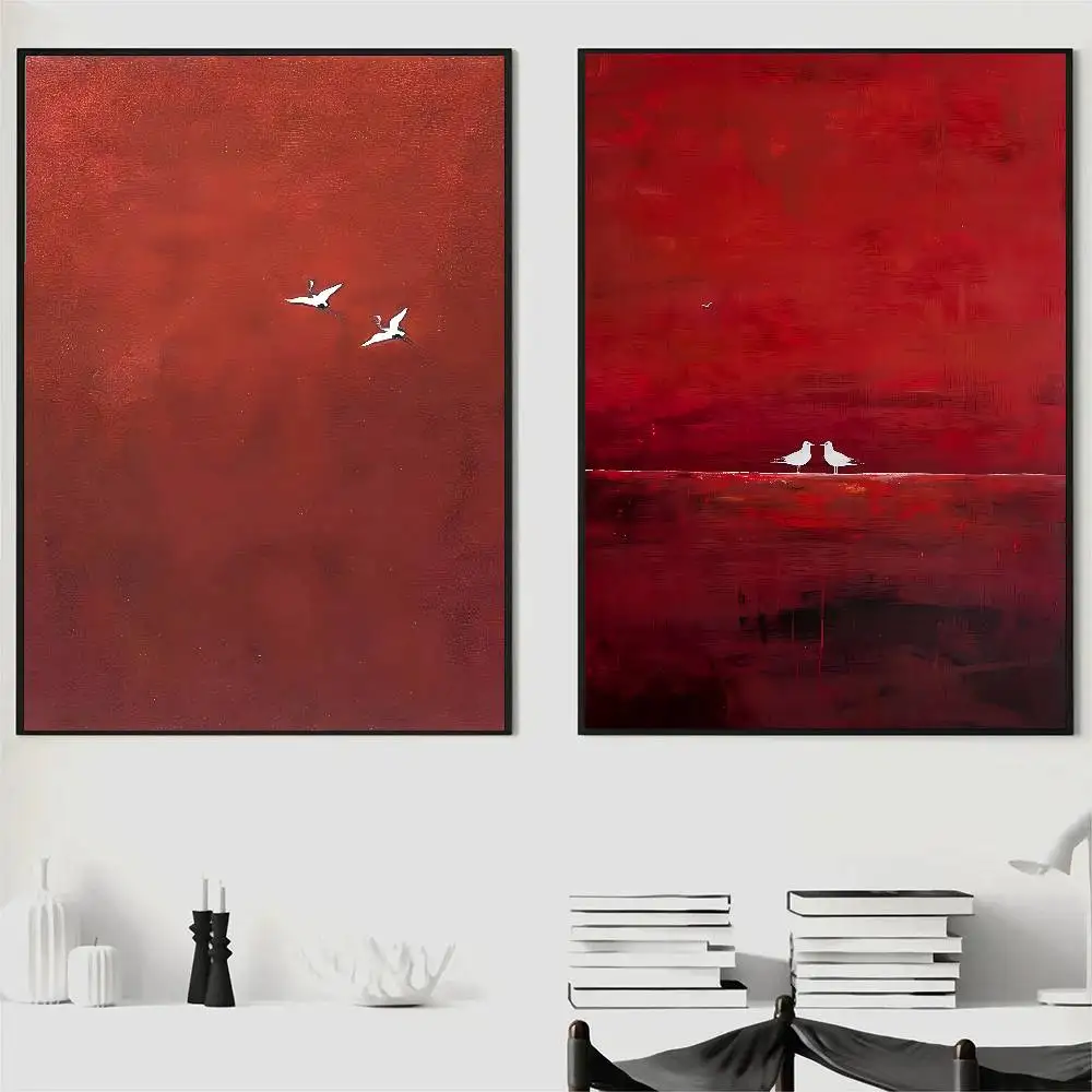 1 قطعة السريالية قرمزي السماء اللوحة الأحمر النقي جدار ديكور مجردة المشارك ذاتية اللصق الفن ورق مقاوم للماء ملصق مقهى