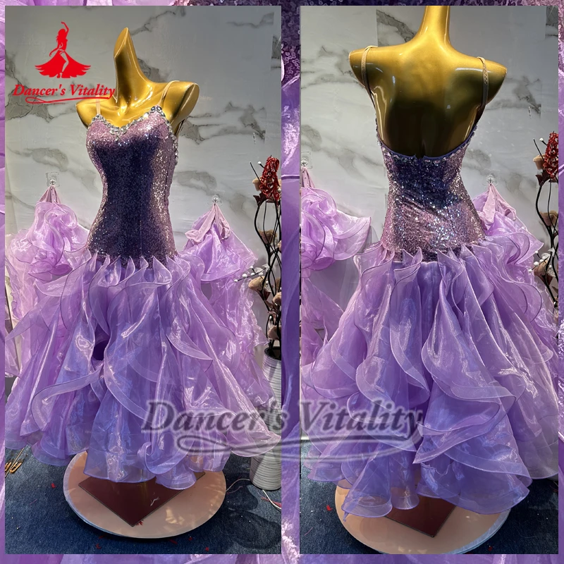 성인용 볼룸 댄스 민소매 슬링 전문 드레스 여성용 왈츠 포크스트롯 퀵스텝 의류 맞춤 댄서의 활력