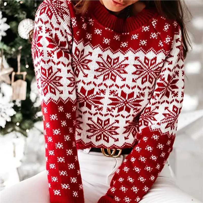 

Women's Knitted Long Sve Sweater Cisas Snowflake Faion round Ne Overhead Knitwear Autumn Winter New Sle Cross Bo...