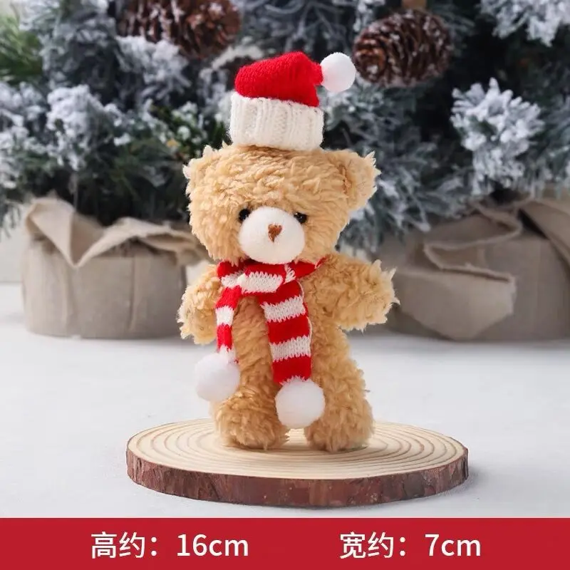 16cm Teddy Bear Plush Keychain Cute Scarf Christmas Hat Bear Home Decoration Accessories Christmas Tree Bouquet Pendant Gift