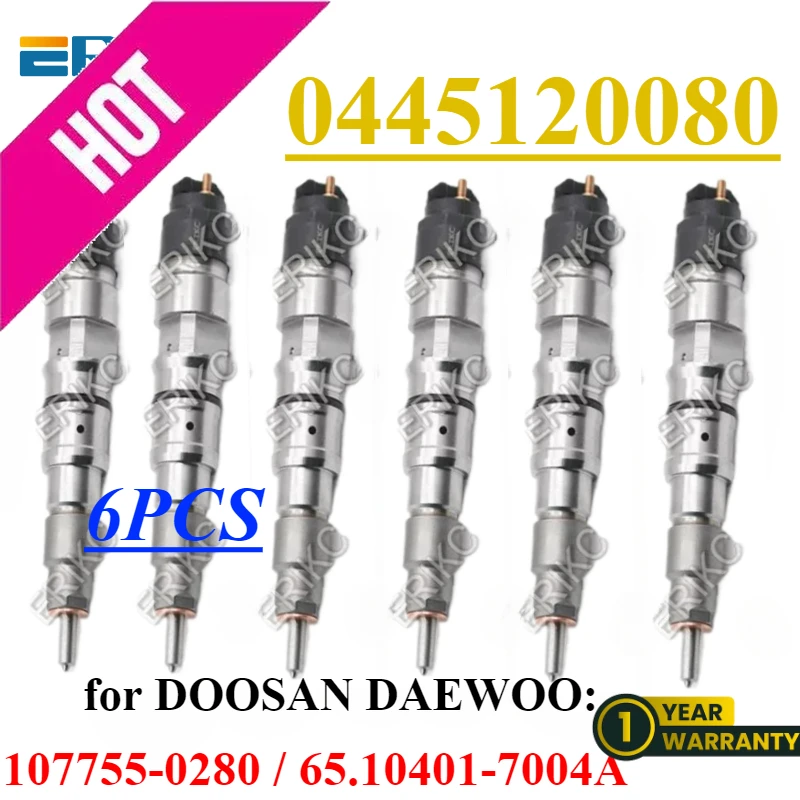 

6 шт. 0445120080 107755-0280 CR форсунка дизельного топлива 0 445 120 080 спрей для DOOSAN DAEWOO 65104017004 1077550280 65.10401-7004A