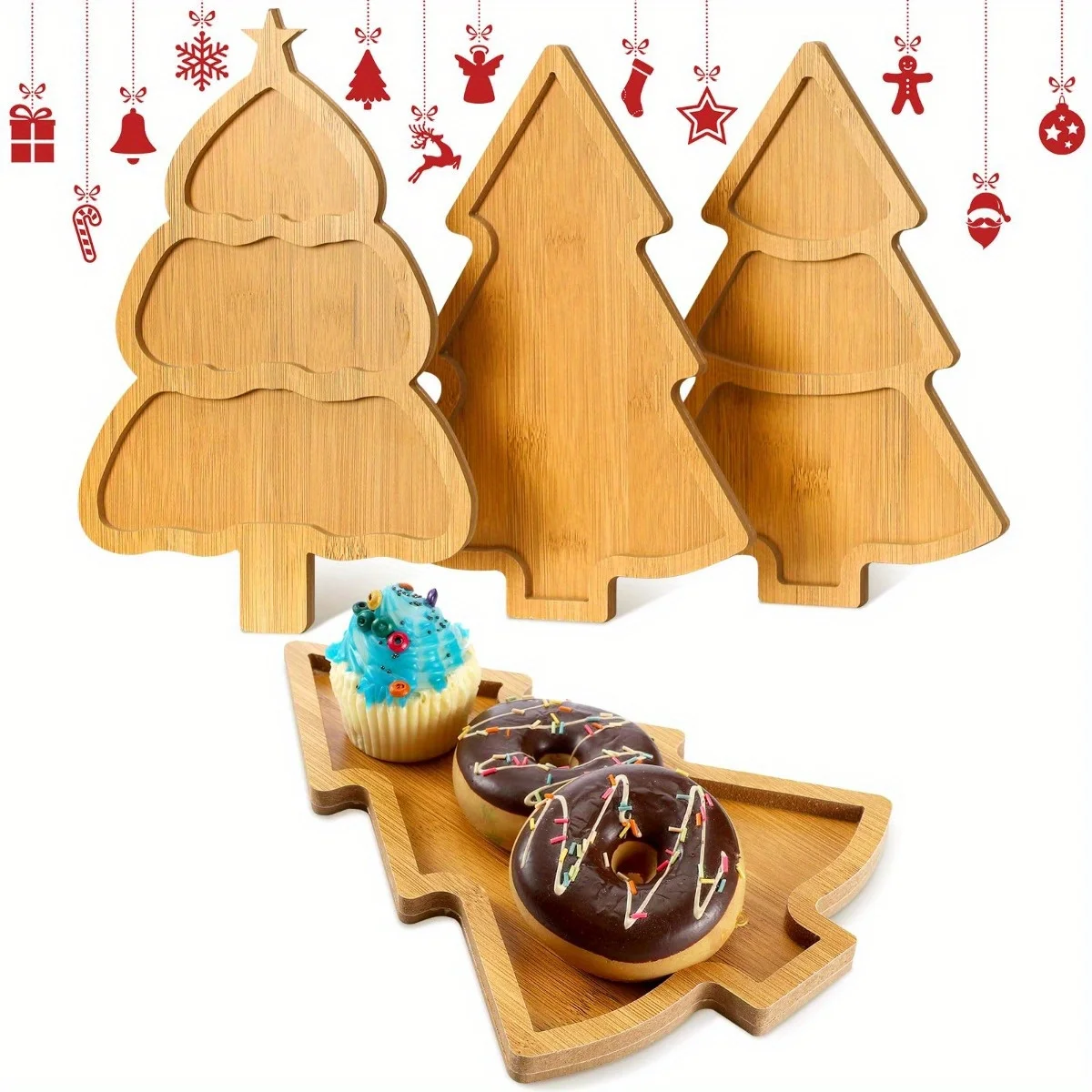 wooden Christmas tree plate tray for food appetizers desserts snacks sushi Japanese sashimi plate restaurant