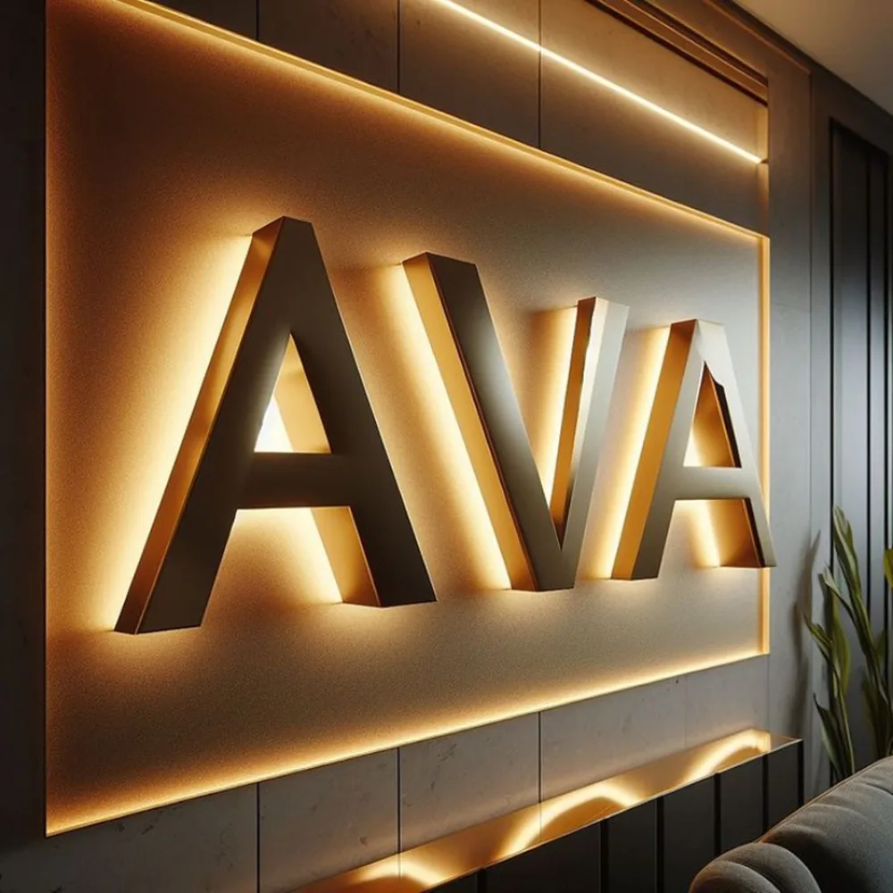 Custom Metal Backlit Logo Sign - 3D Illuminated Letters Stainless Steel Business Logo Sign for Office Storefront Wall Decor