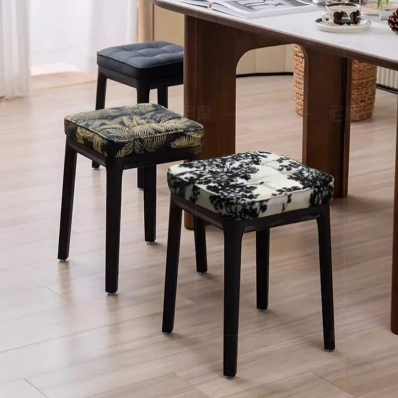 Medieval Style Stool Home Dining Room Stackable Dining Printed Soft Bag Square Makeup Bench Dining Table Chair Thickened