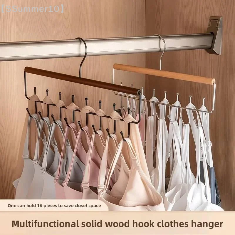 【SSummer10】Versatile Wooden Hat Organizer Rack with Hooks - Space-Saving Storage for Caps Belts Ties Home Display【SS】 view 4