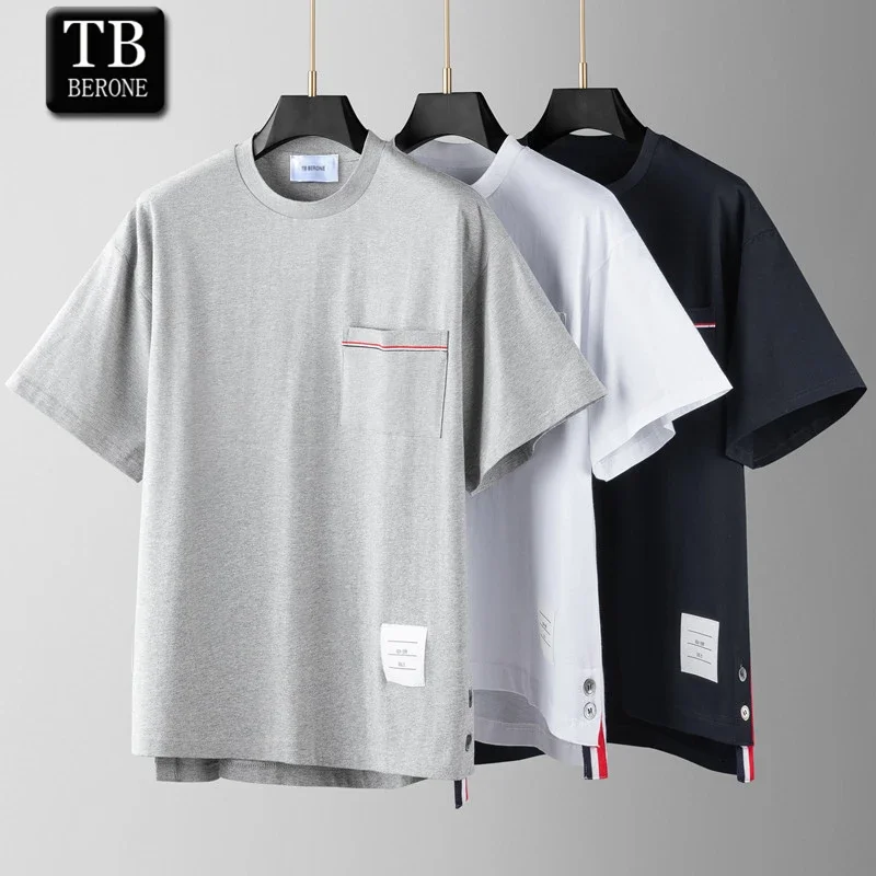 

TB BERONE Men's T-shirt Round Collar Cotton Waffle Four-bars Version Of Sweat Breathable Leisure Short Sleeves Thom Brand